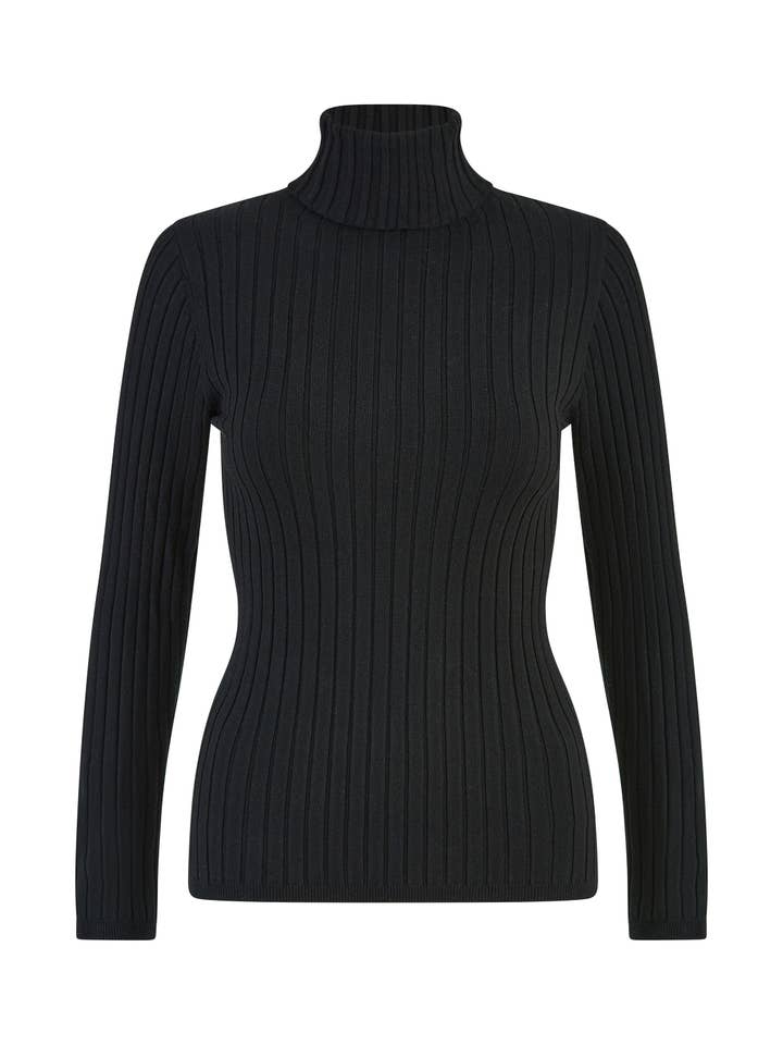 Yumi Black Ribbed Knit Roll Neck Jumper for wholesale on Faire5