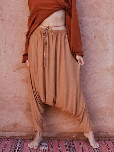 Yoga Harem Pants with a Handmade Braided Belt for wholesale by Bynes New York