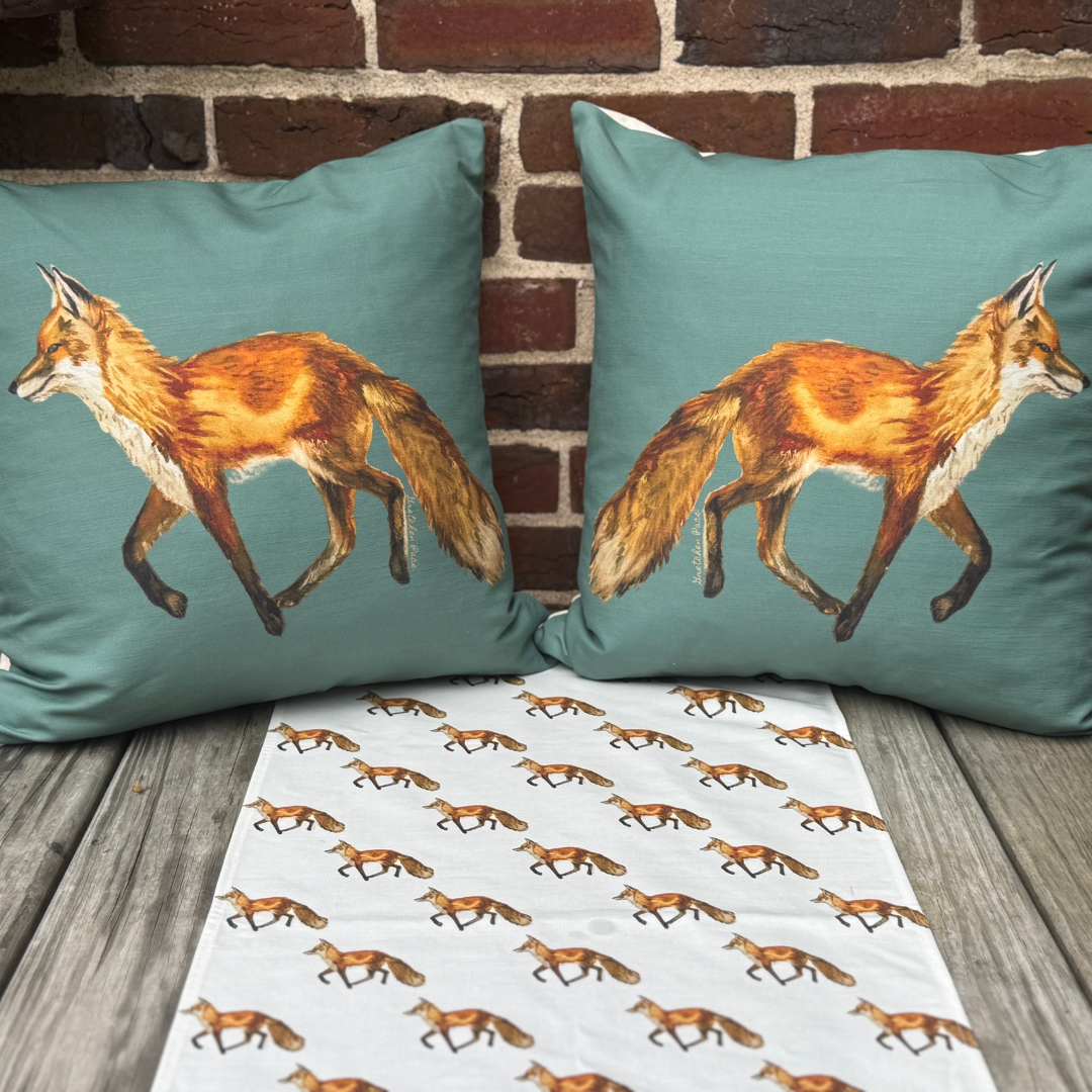 Goose and Willow - Wholesale Throw/Decorative Pillow - Throw Pillow - Fox on Green Linen Cotton3