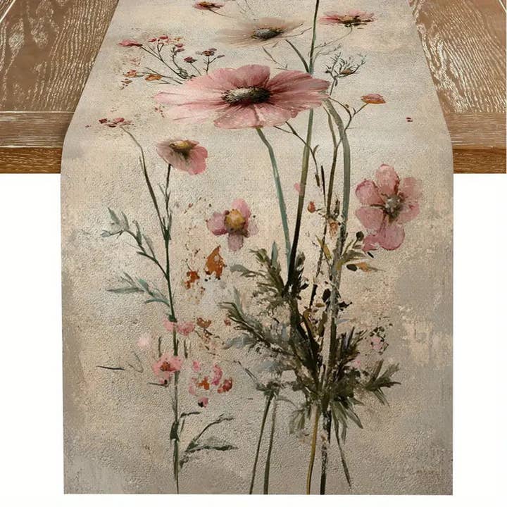 Elegant Rose Floral Table Runner – Pastel Polyester Decor for Spring & Summer for wholesale by Huis Van Merken