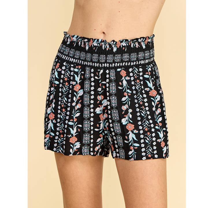 GESMOKTE KREPON-SHORTS MIT BLUMENDRUCK für den Großhandel von Winslow Collection