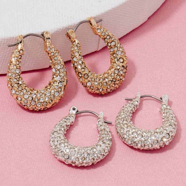 ✅ Boucles d'oreilles créoles à fermoir gradué pavé pour la vente par Lilac and Rose