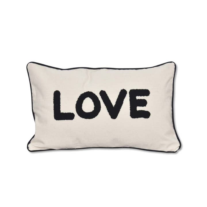 Love Black Natural Canvas Cushion 30x50cm for wholesale by Opjet Paris