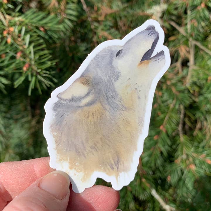 Autocollant loup hurlant, décalcomanie aquarelle pour la vente par CMarie Northwest