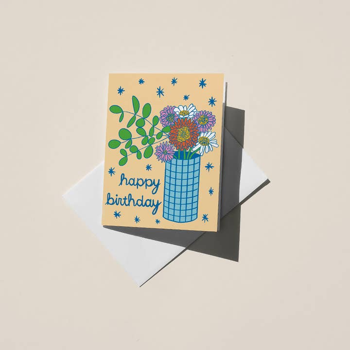 Happy Birthday Zinnias, A2 Greeting Card for wholesale by Christine Witmore