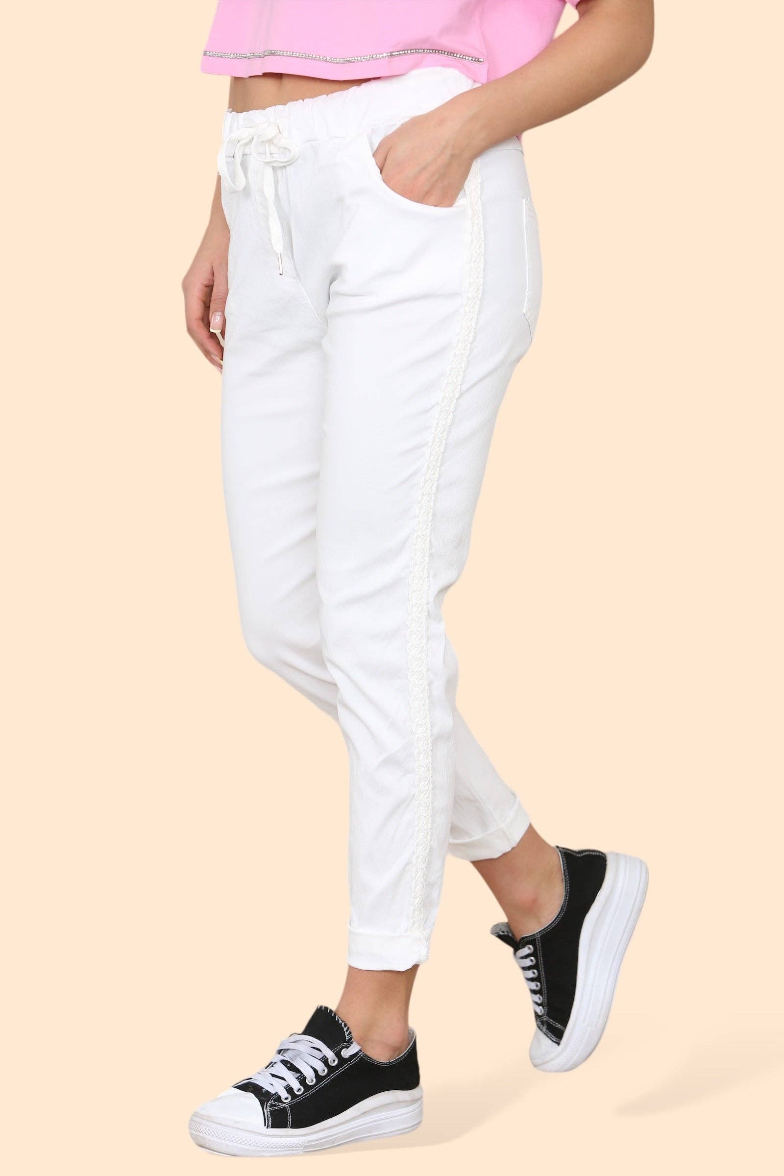 Kurt Muller – wholesale Pants – Women's – Plain Cargo Stud Pocket Bi-Stretch Magic Trousers18