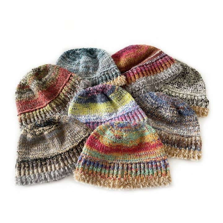 Haila - Vintage Striped Color-Blend Knitted Beanie with Plush for wholesale by Funkyrel® Atzbranding Limited
