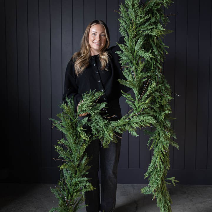 Navy Plum Berry Norfolk Cypress Real Touch Garland - 15 Ft for wholesale by Luxe B Co