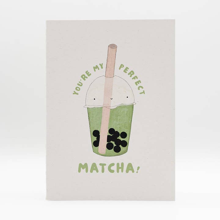 reisundpapier - Wholesale Valentine's Day Card - Bubble Tea Boba Greeting Card "You're my perfect Matcha"0