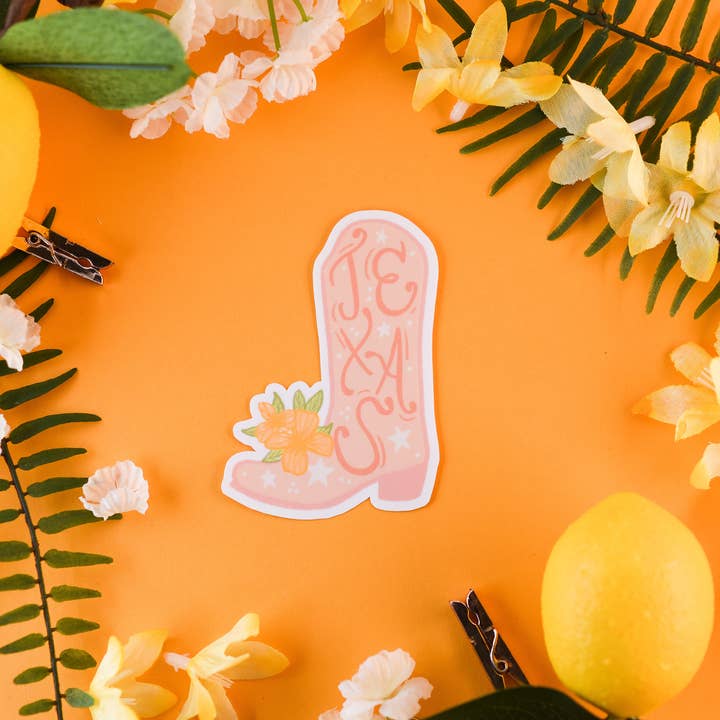 Texas Boot Sticker for wholesale by Sunglow Paper Co.