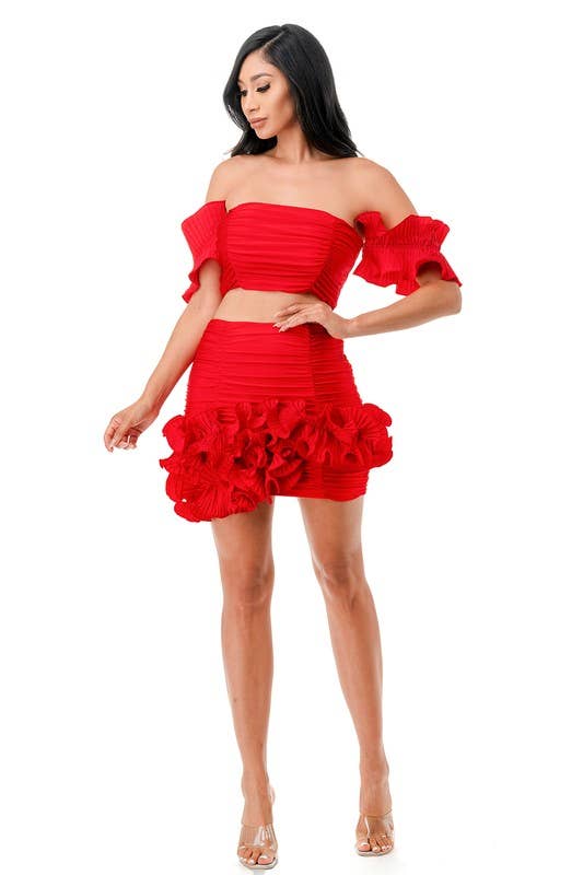 Namatt Design - Vente Ensemble haut et jupe - Femme - Haut court froncé avec manches détachées et jupe5