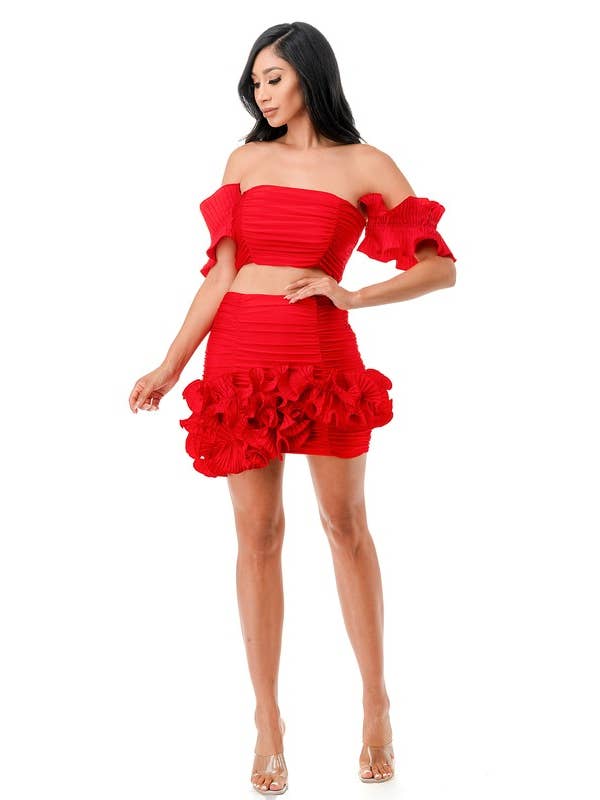 Namatt Design - Vente Ensemble haut et jupe - Femme - Haut court froncé avec manches détachées et jupe5