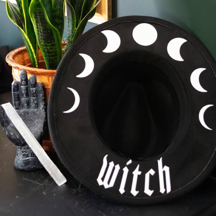 Wickedly Divine Shop - Wholesale Fedora - Women's - Witchy Gothic Wide Brimmed Felt Hat - Moon Witch