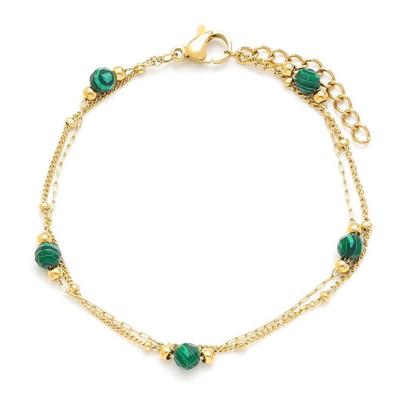 Bijoux 7bis - Vente Bracelet de perles - Bracelet Acier Ajustable Double Perle Pierre Naturelle2