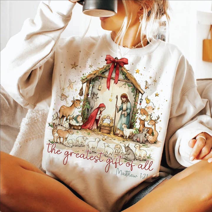 Preppy christelijke kerststal, geloof kersttrui voor wholesale door DLT Ecommerce