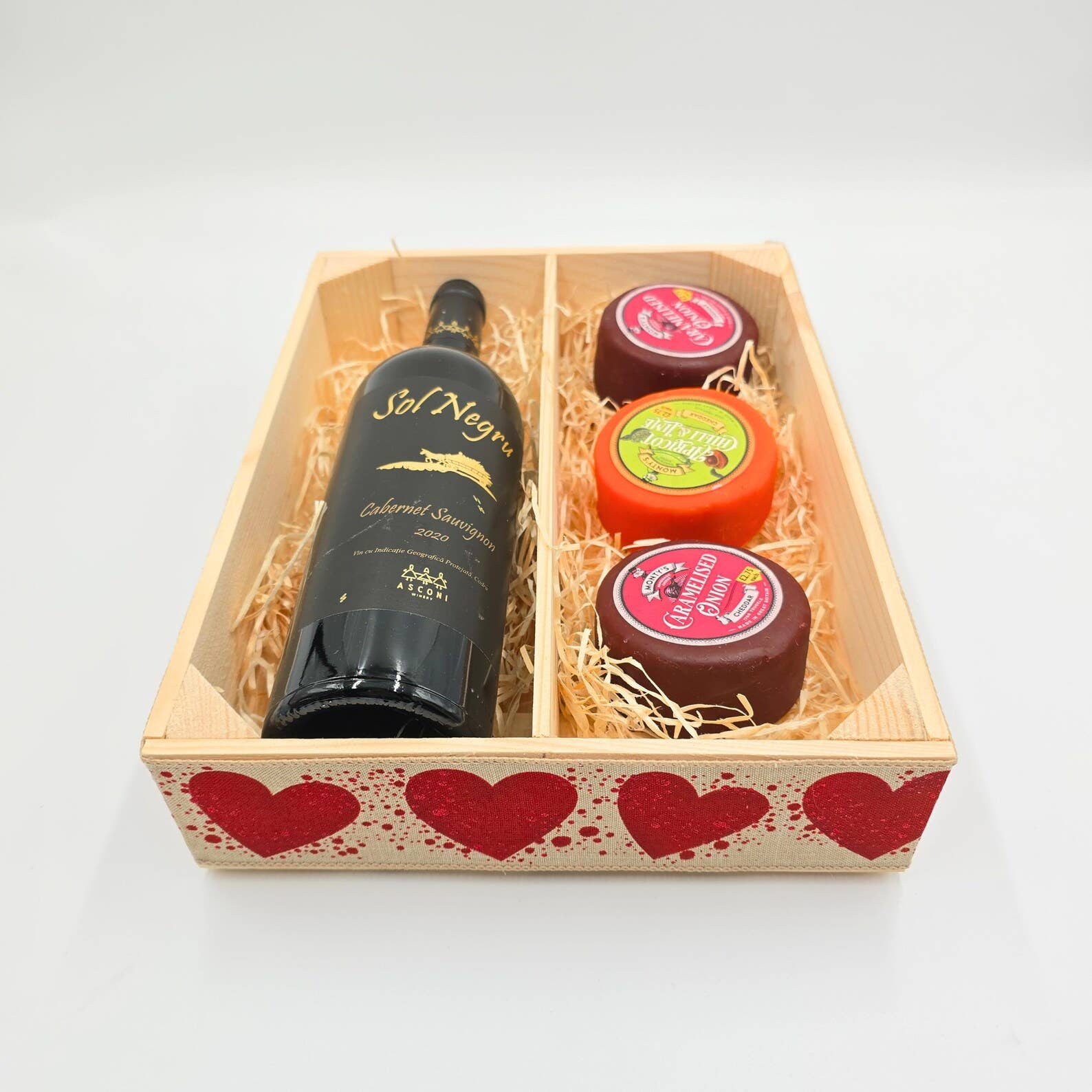 AboutWood – wholesale Gift box – Wooden Wine Box Gift Crate Decorated with Red Hearts Ribbon3