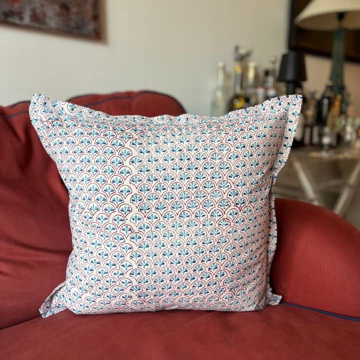 Kissenbezug 40x40cm indischer Blockdruck Blau/Rot/Weiß für den Großhandel von Pink Tuk Tuk