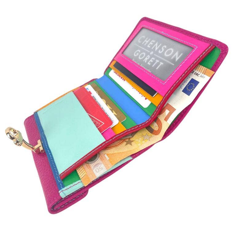 Chenson & Gorett - Wholesale Coin Purse - Women's - Leather Wallet with Click, Box and Multicolor Interior DN9765