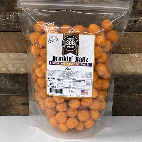 Assortment #CB-4 Flavored Cheese Balls (30 - 4.5oz Bags) for wholesale by Sweet G's Bakery - Drinkin’ Pretzels