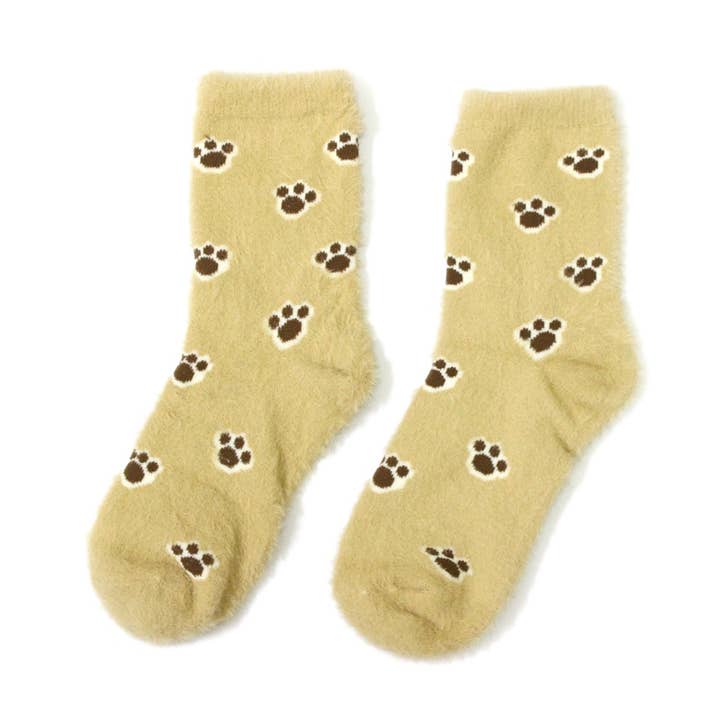 Brown FUZZY PAW PRINT SOCKS for wholesale on Faire0