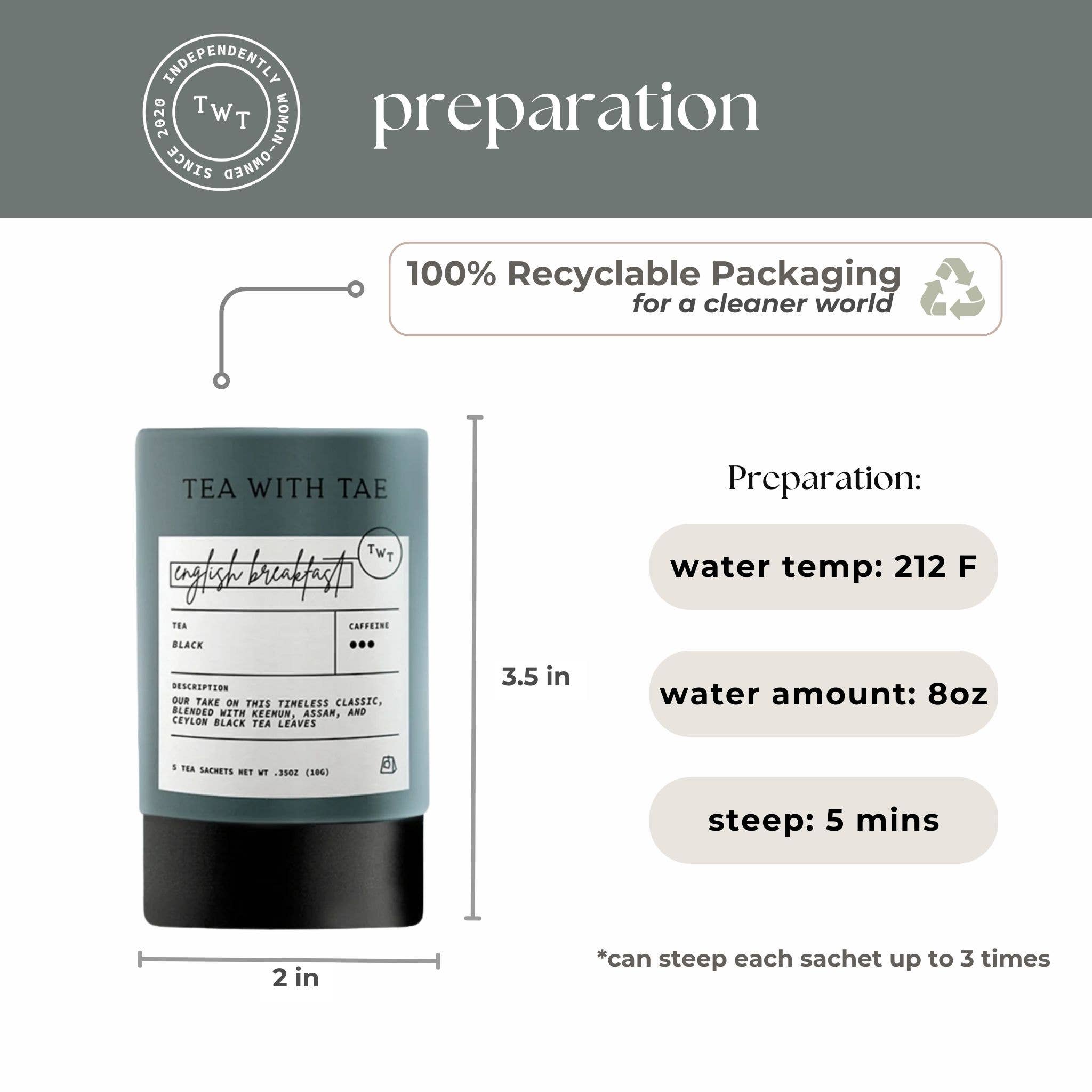 Tea with Tae - Vente Sachets de thé - Coffret mini tubes de thé noir English Breakfast (5 sachets de thé)5
