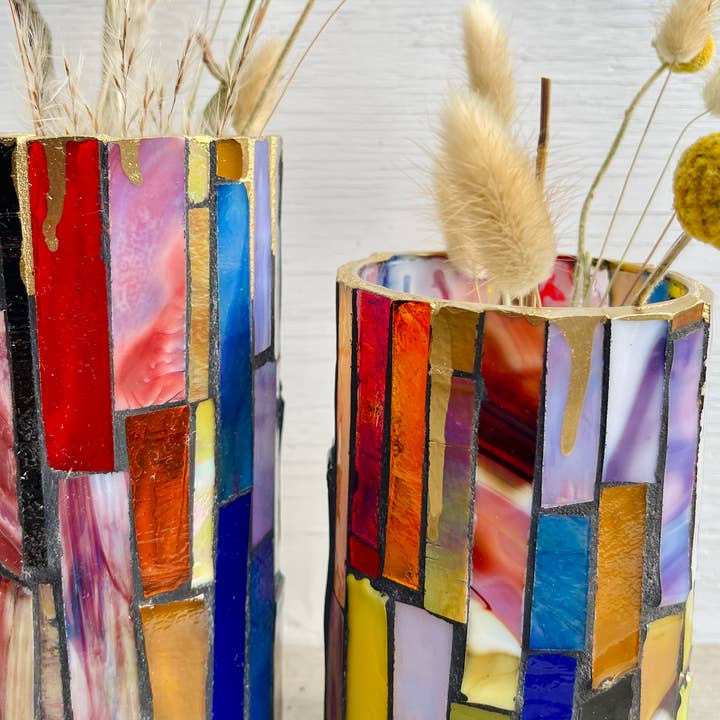 Atelier Glass Studio - Wholesale Vase - Set of 2 - Rainbow Mosaic Vessels /Vases / Pride