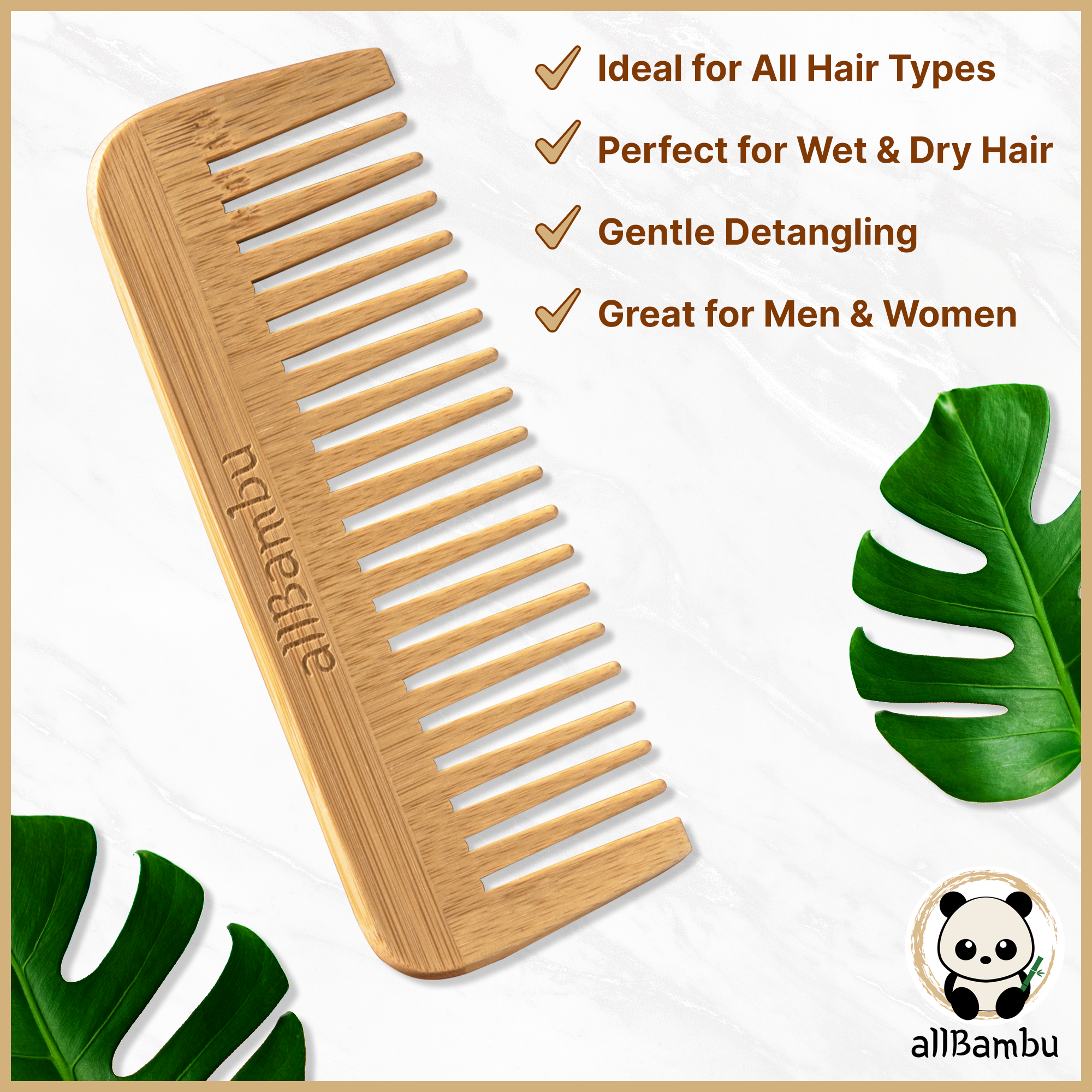 allBambu Inc - Wholesale Hair Brush/Comb - Bamboo Wide Tooth Comb4