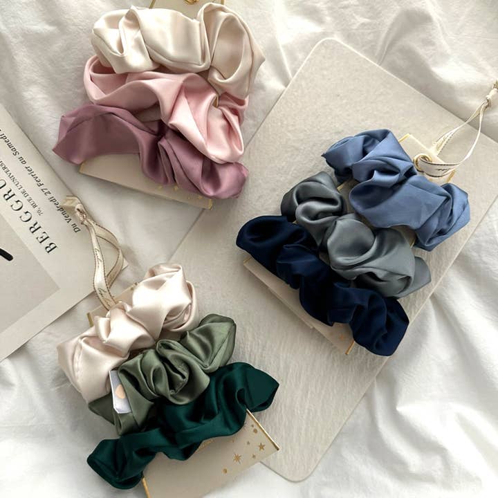 3PC Satin Silk Scrunchies - GAJA and other Purchase Wholesale blissy. Free Returns & Net 60 Terms on Faire trending on Faire.