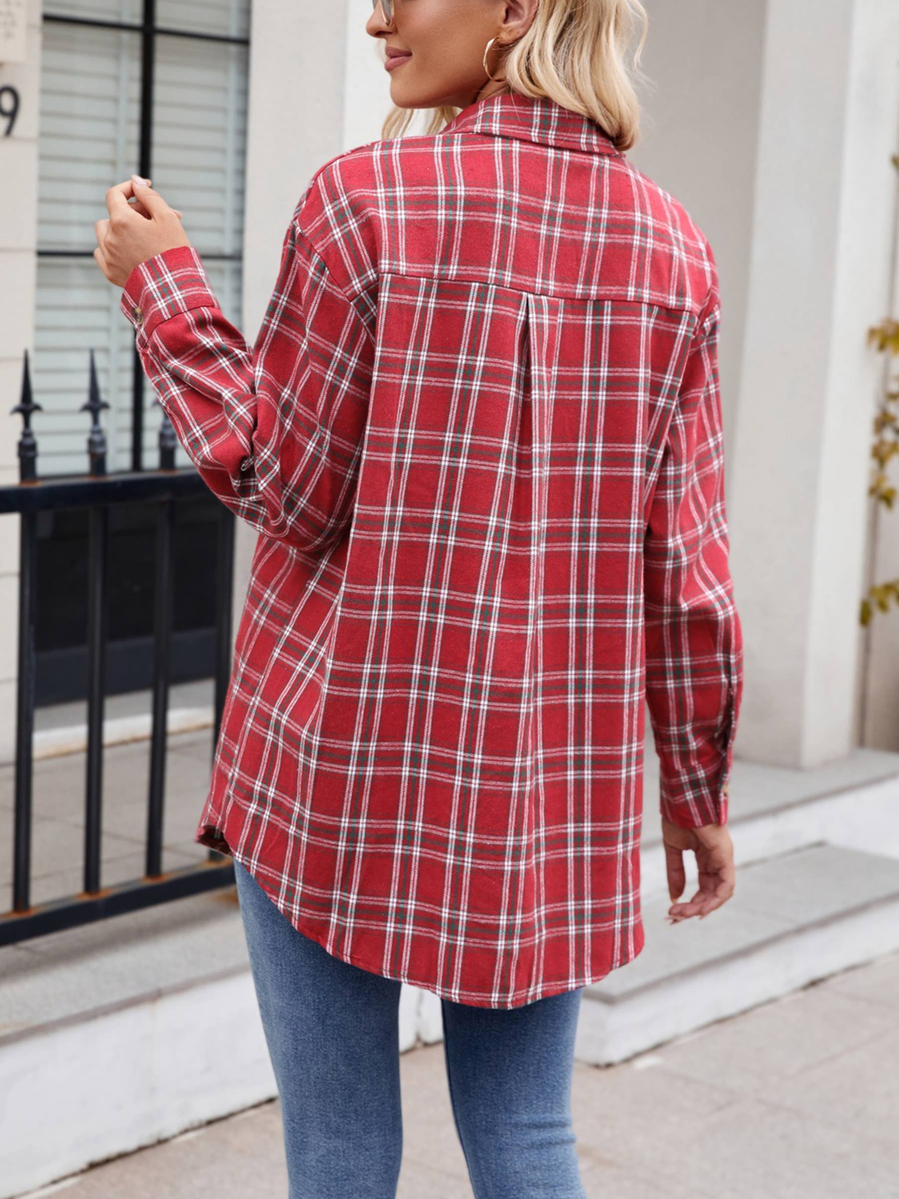 Wholesalesir - Wholesale Button Down Shirt - Women's - Fashionable Casual Loose Plaid Pocket Shirt6