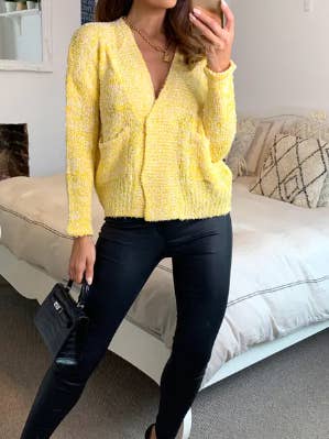 Fluffy V neck cardigan for wholesale by CY FASHION. LONDON