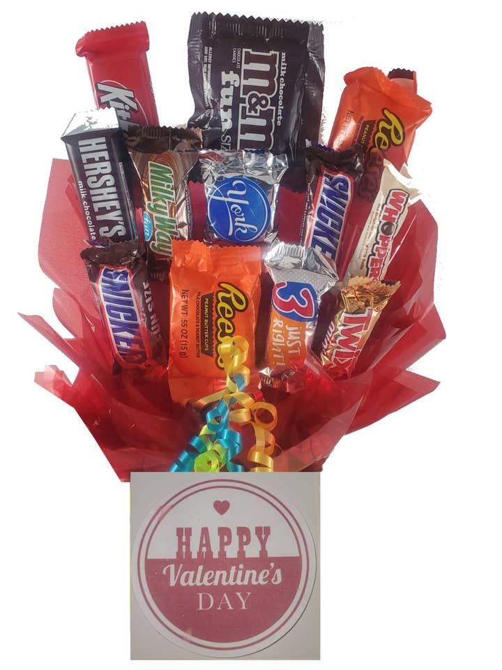 Chocolate Candy Bouquet in Val Day Circle box (12 pc candy) for wholesale by So Sweet of You