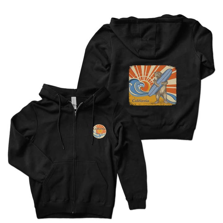 Black Surf Bear Zip Hoodie for wholesale on Faire