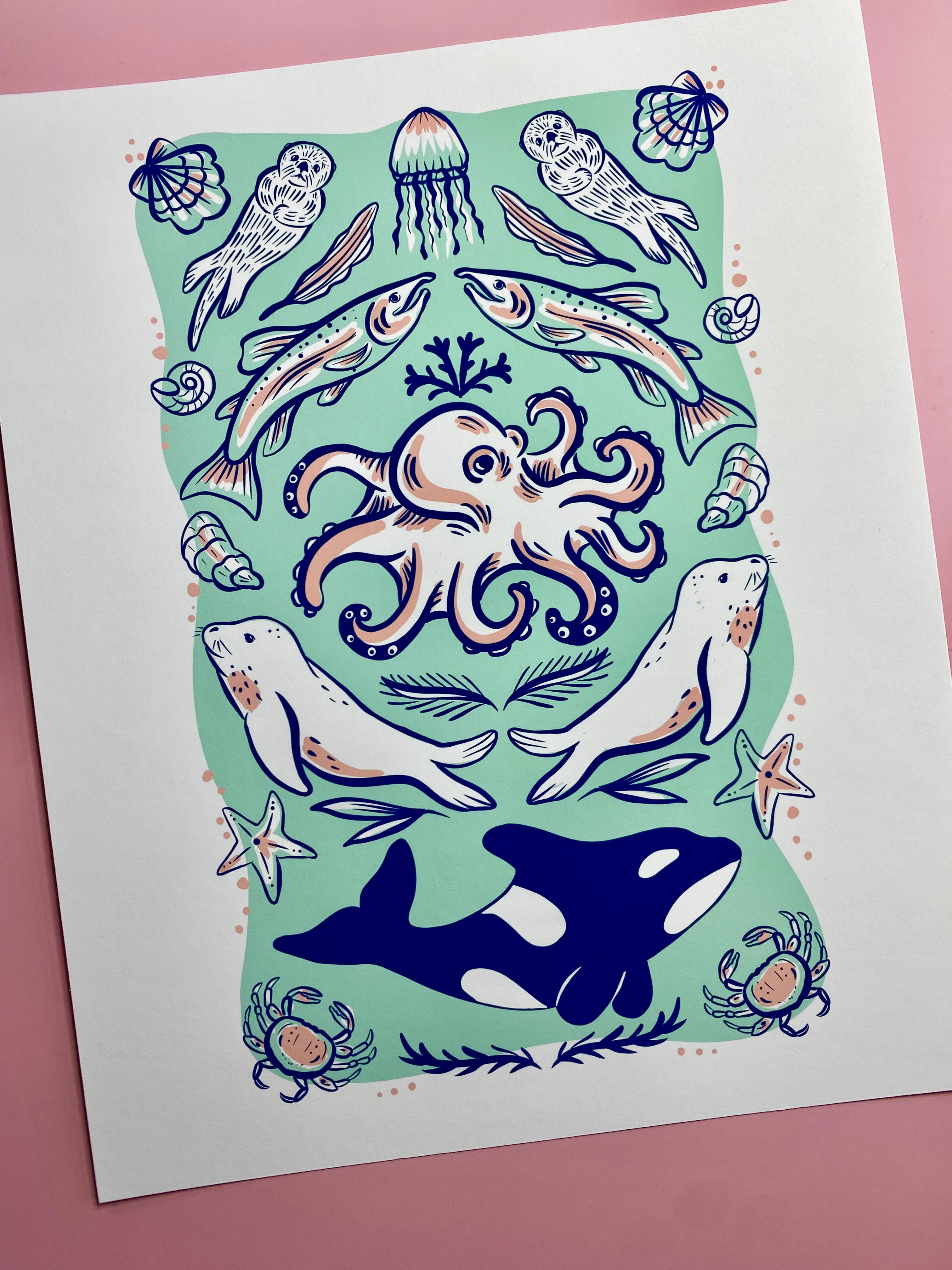 Melissa Pothier Art - Wholesale Art Print - Sea Animal Print, Pacific Northwest Creatures, Orca Art 7