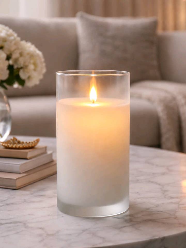 Clear Glass Cylinder Moving Flame LED Candle 3x6in for wholesale by Wholesale Home Decor