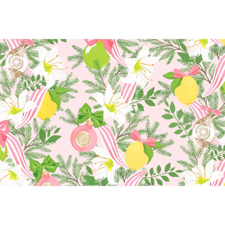 Ribbons & Lemons Holiday Paper Placemat Pad, Pink for wholesale by Taylor Beach Design