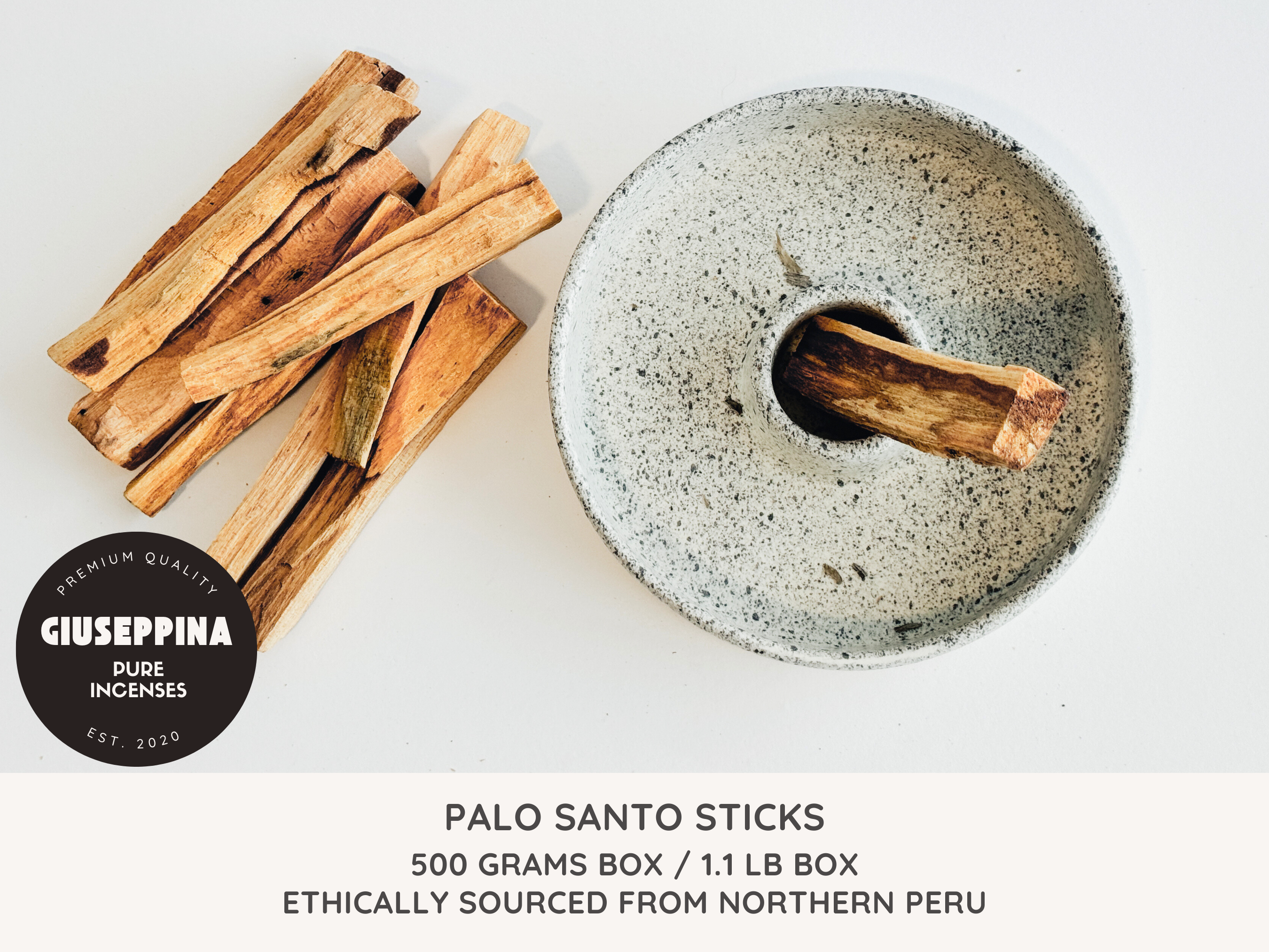 Giuseppina Shop - Wholesale Incense - THE PALO SANTO BOX - 500g Sticks Ethically Sourced from Peru1