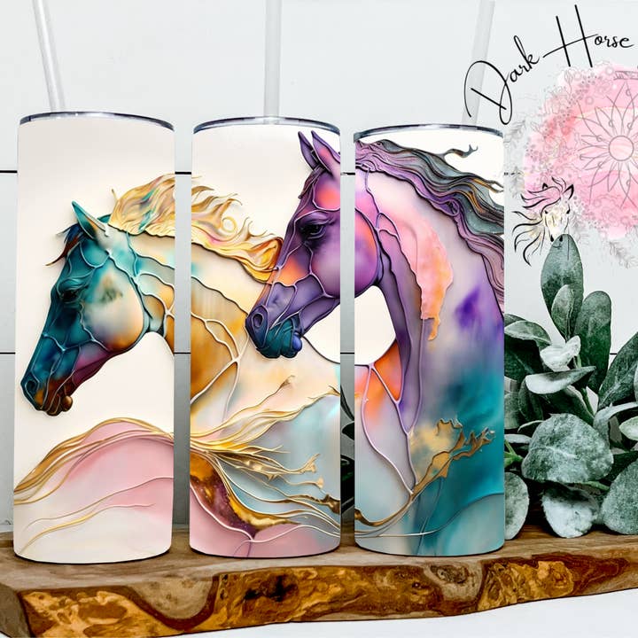 Dark Horse Dream Designs LLC - Vente Gourde/bouteille isotherme - Troupeau mythique/Cheval sauvage/ Aquarelle/Gobelet peint