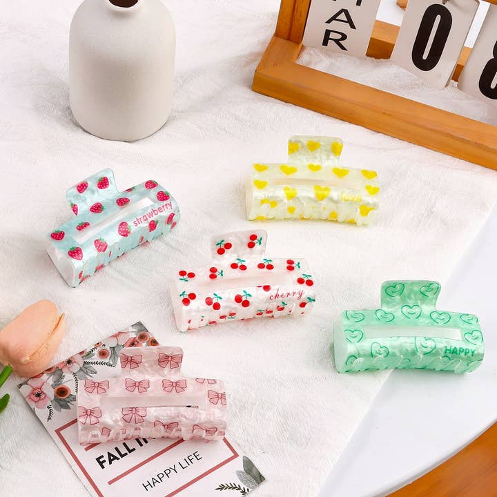 NINEXIS - Wholesale Hair Clip - Women's - CWAHA1610_CHERRY HEART STRAWBERRY RECTANGLE HAIR CLAW CLIP7