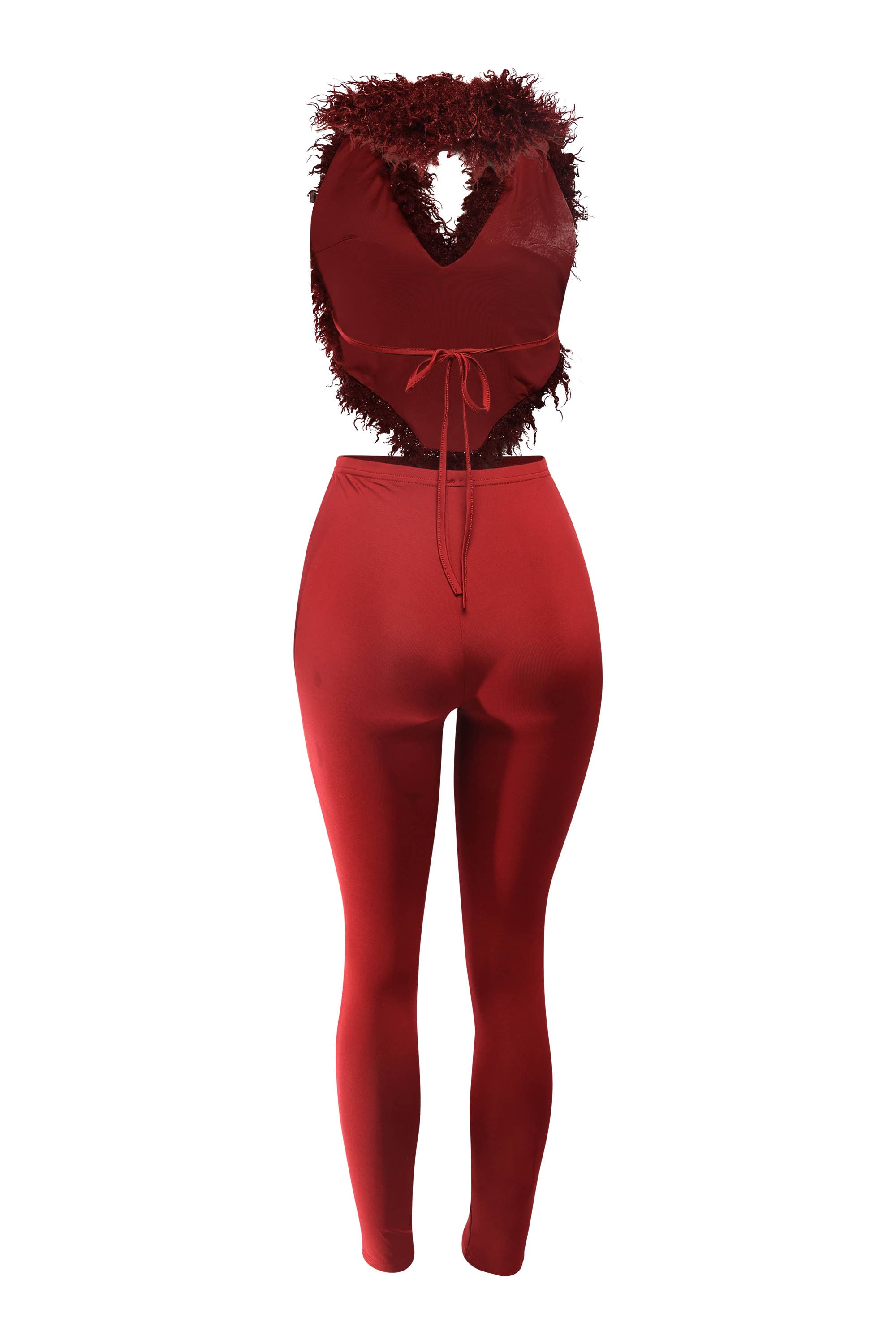 BURGUNDY [SELECT]Open back faux fur top and leggings set for wholesale on Faire3