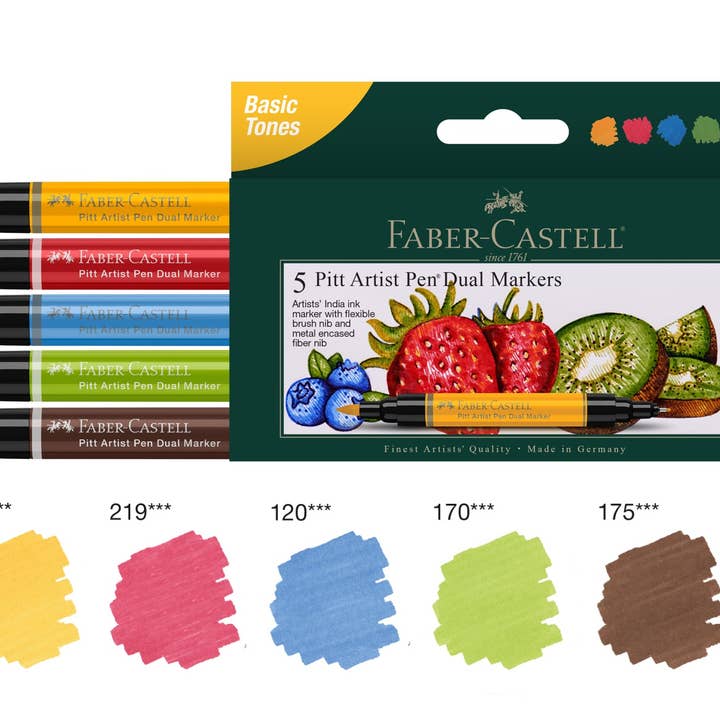 5 Ct Pitt Artist Professional Dual Tip Markers - Basic Tones for wholesale by Faber-Castell / Creativity for Kids