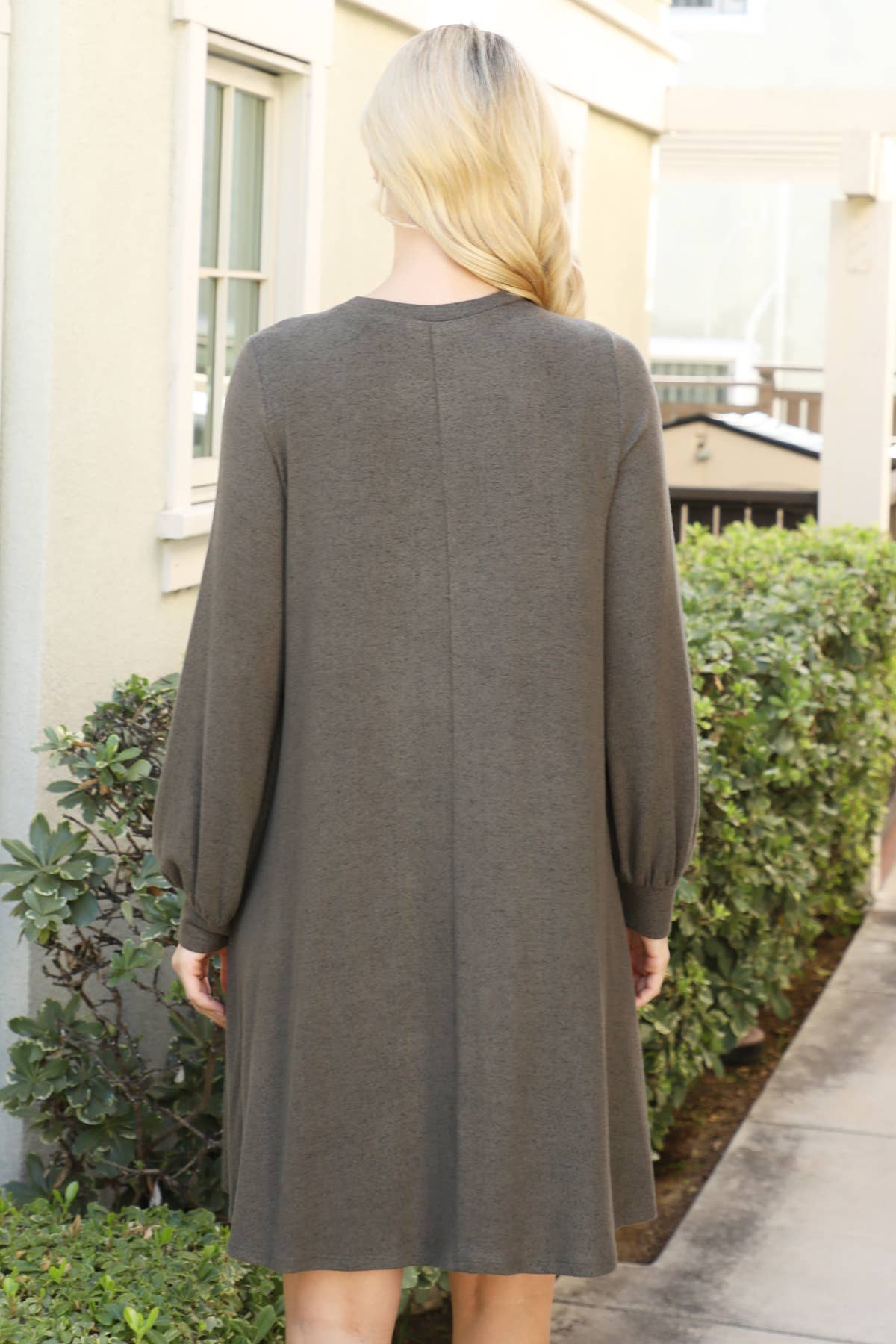 You & Me - Wholesale Dress - Women's - YMD10063V-PUFF LONG SLEEVE HACCI BRUSHED DRESS25