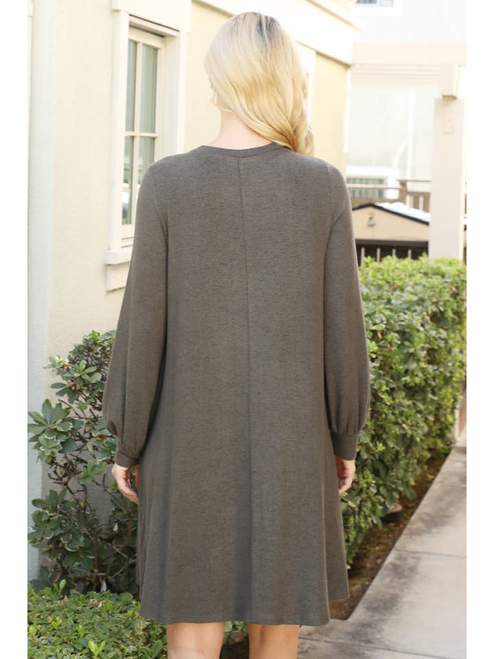 You & Me - Wholesale Dress - Women's - YMD10063V-PUFF LONG SLEEVE HACCI BRUSHED DRESS25