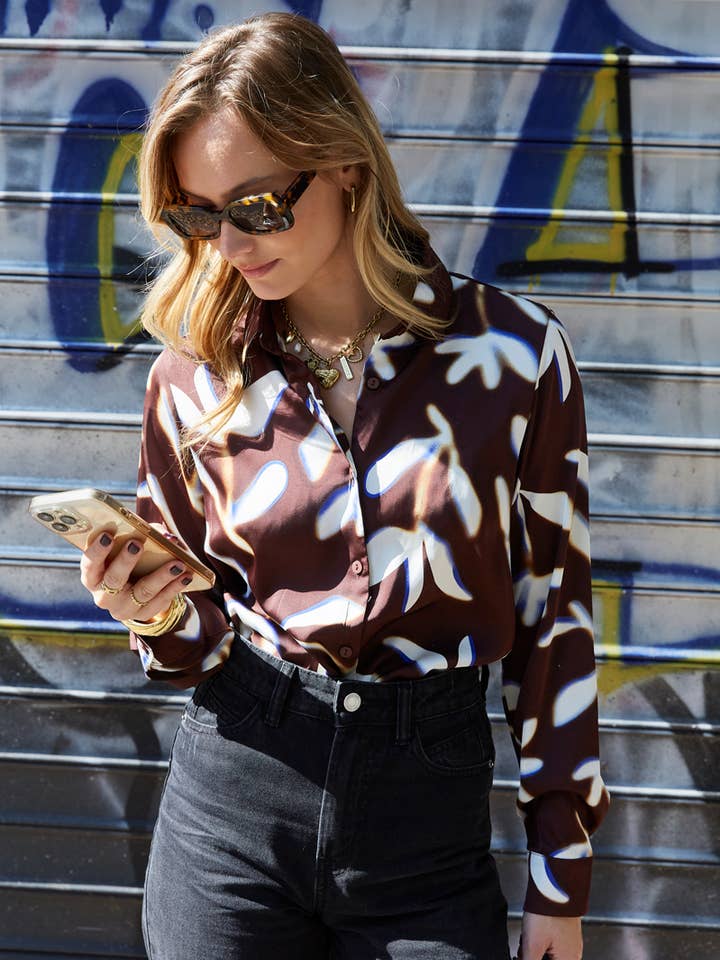 Leaf print shirt for wholesale by ELLI WHITE