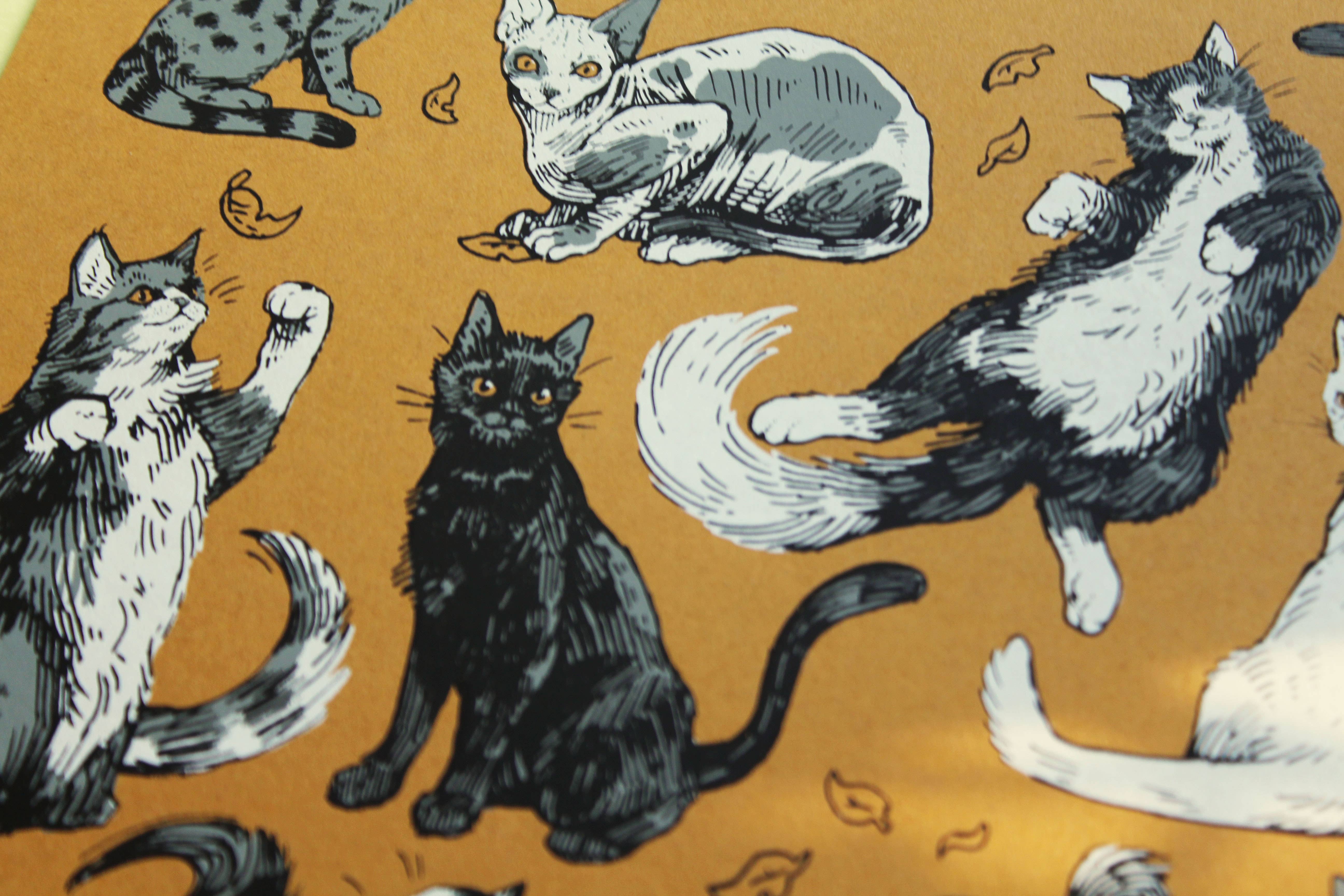 Field Sparrow Studio - Wholesale Art Print - Cats 12x12 Screen Print3