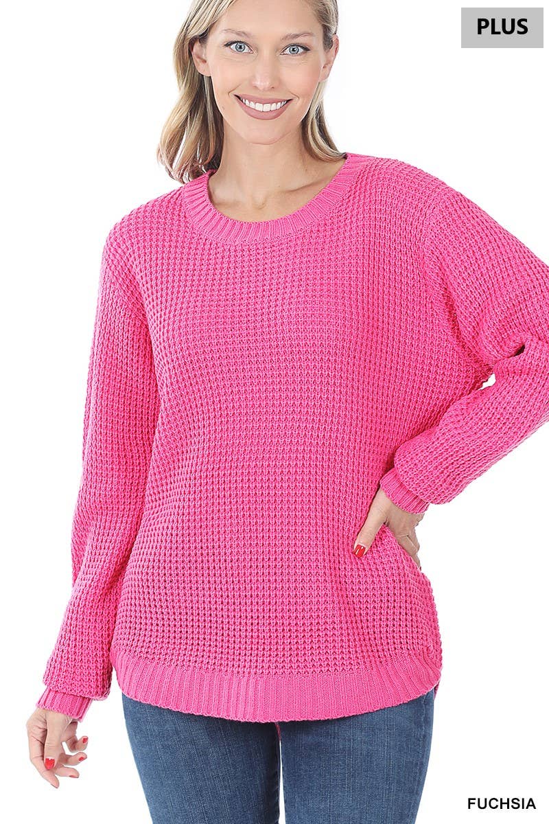 42POPS - Wholesale Knit Sweater - Women's - ",,,,...Plus size Basic Waffle Sweater5