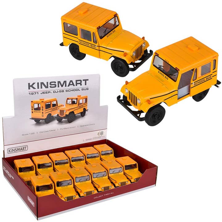 The Toy Network - Wholesale Toy Car/Truck - Kids - 5" Diecast Pull Back 1971 Jeep Dj-5B School Bus 12/Disp