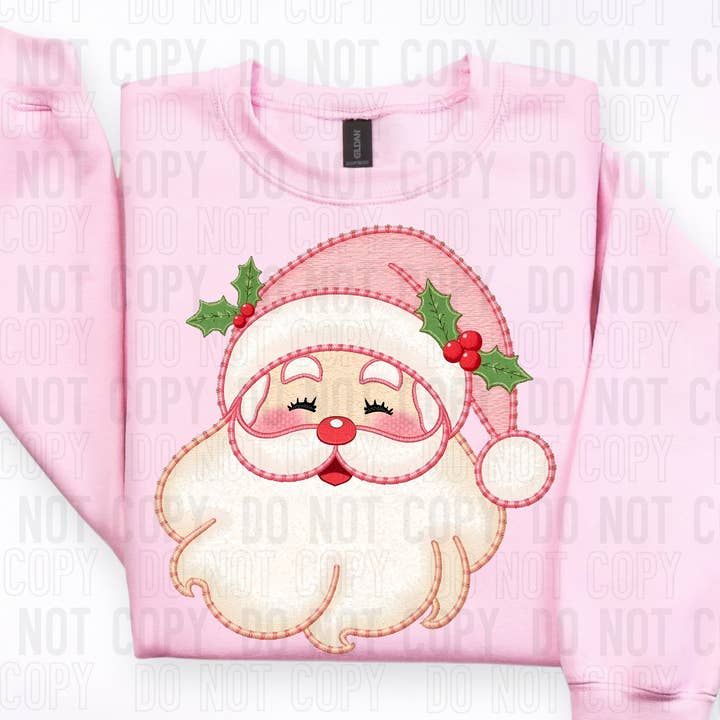 Pink Santa Faux Embroidery DTF Print for wholesale by 6:19 Creative