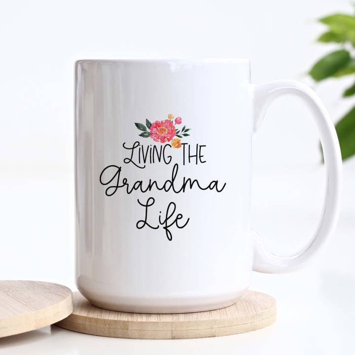 Living the Grandma Life Ceramic Mug for wholesale by Heart & Willow Prints