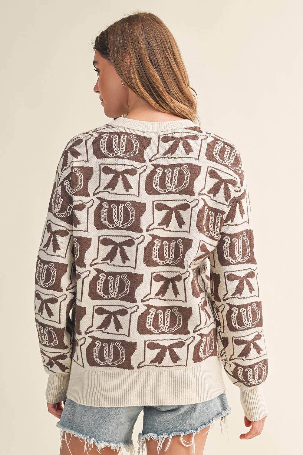 Aapparella - Wholesale Knit Sweater - Women's - Bows & Horseshoes  Fashion Western Pattern Sweater | S-4X4