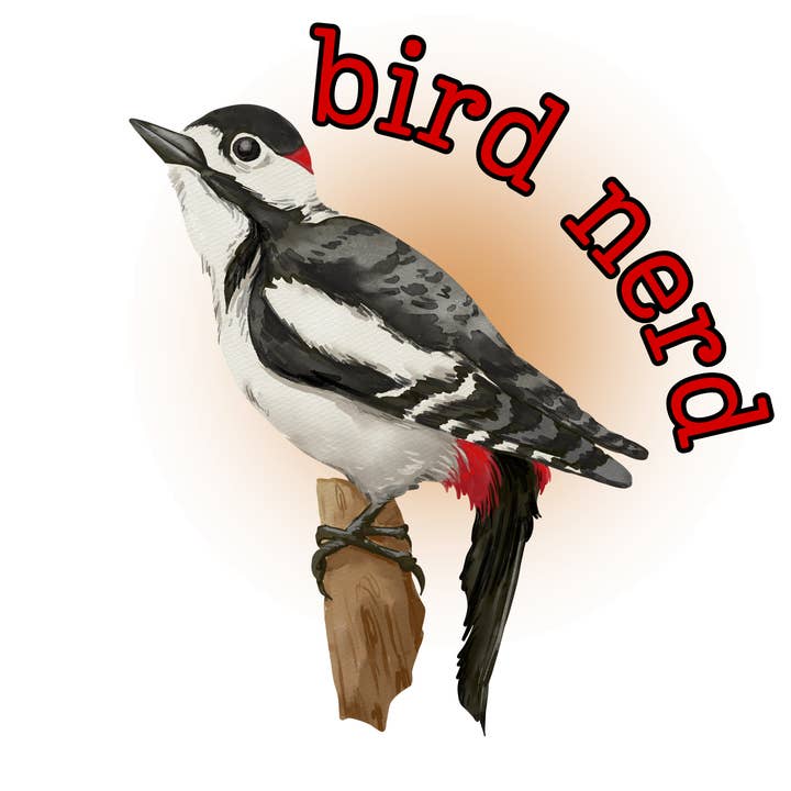 Bird Nerd Woodpecker Die-Cut Sticker for wholesale by Jaala Spiro